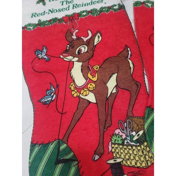 2 LARGE Vintage Rudolph Red Nosed Reindeer Felt Stocking Retro 90s Decor 17" lot - Picture 2 of 5